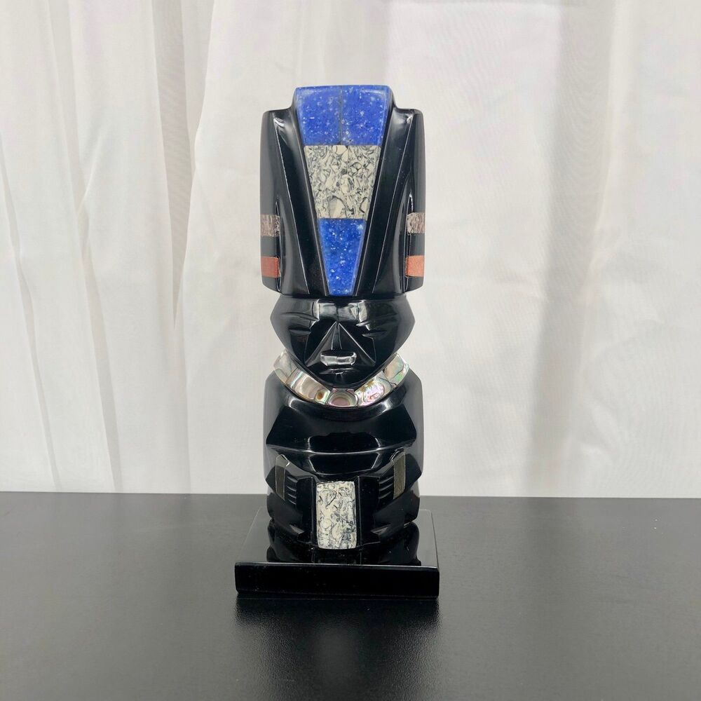 Black Obsidian Inca God Figurine Vtg